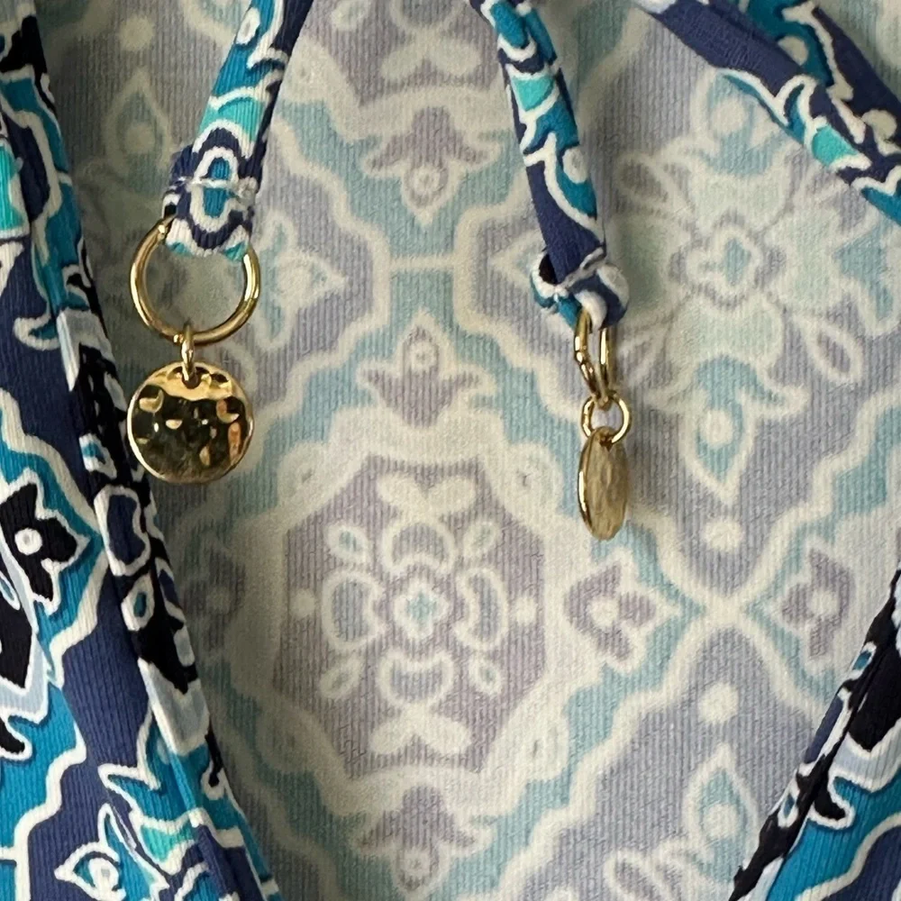 Tommy Bahama Tika Tiles Split-Neck Swim Dress Pop Over Pockets Beach Vacation M - Picture 9 of 9